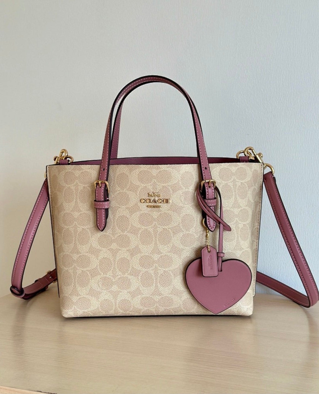 Coach Mollie Tote Bag 25 in Signature Canvas With Heart Charm