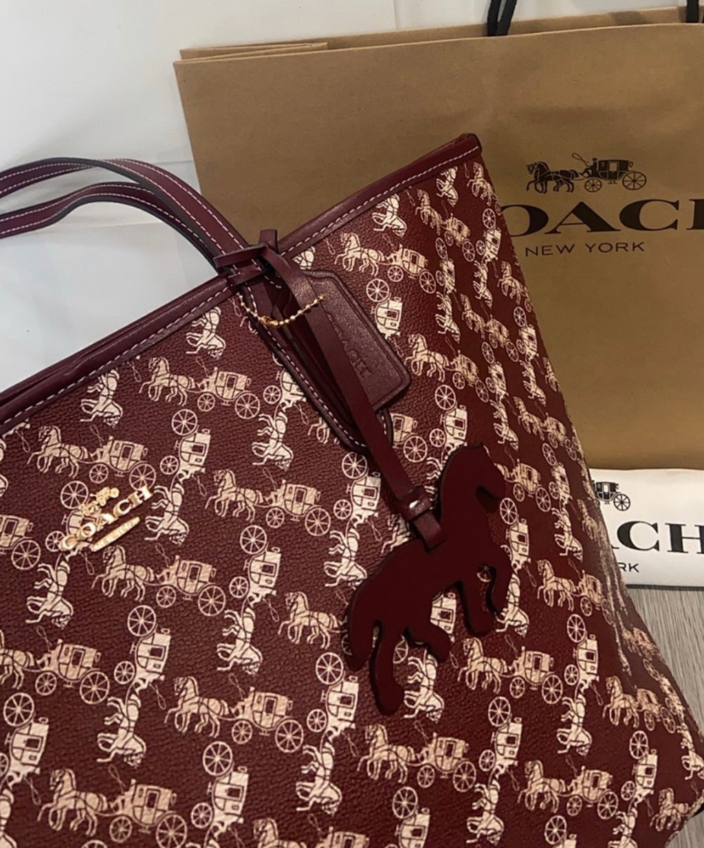 Coach City Tote Bag With Horse And Carriage Print