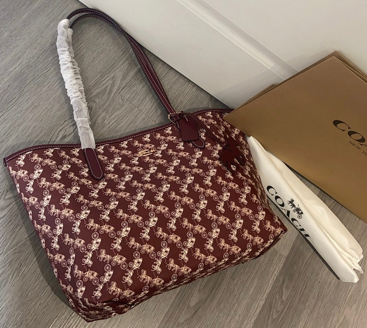 Coach City Tote Bag With Horse And Carriage Print