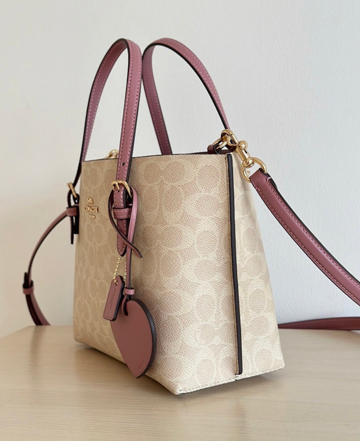 Coach Mollie Tote Bag 25 in Signature Canvas With Heart Charm